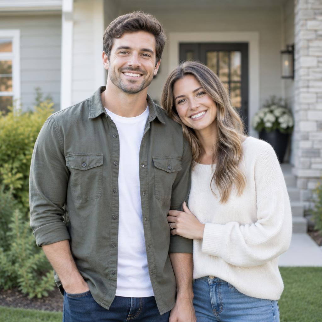 Young couple smiling together with faces clearly visible